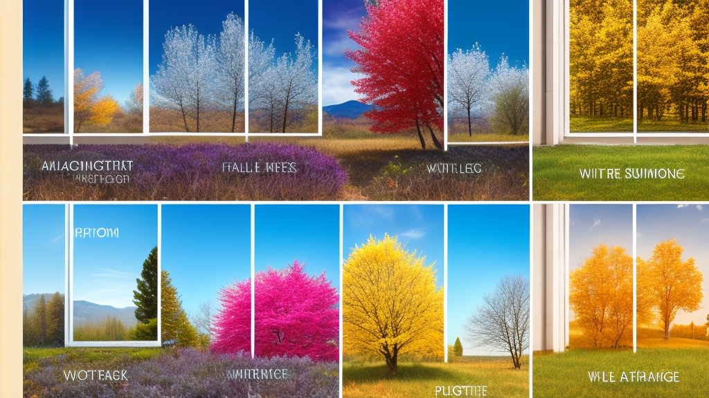 Évszakos ablaktisztítás összehasonlítás ugyanazon ablak különböző évszakokban pollennel nyári nappal őszi levelekkel téli faggyal